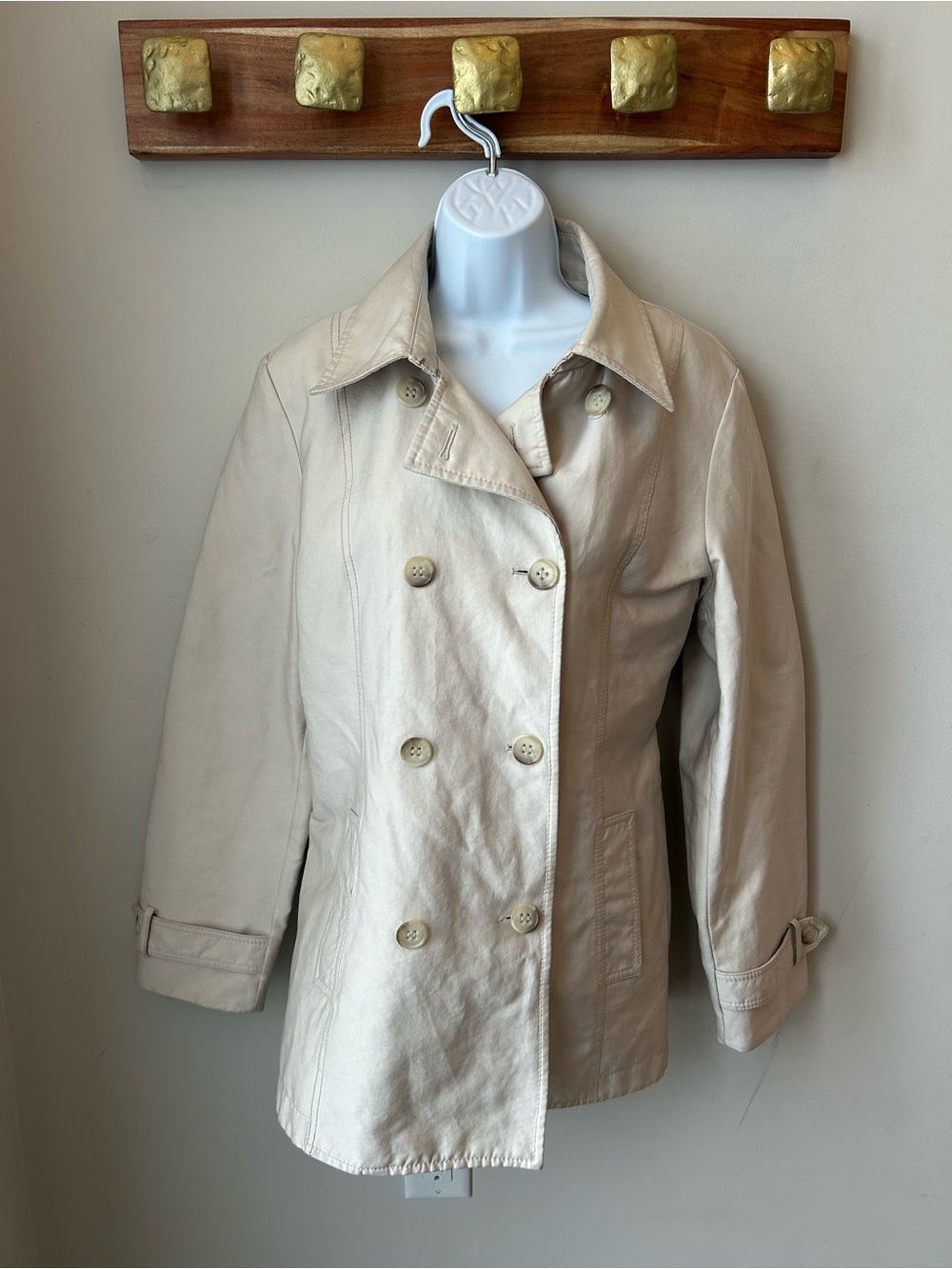 VINTAGE Espirit Y2K Double Breasted Cream Trench Coat Jacket XL Minimalist Chic